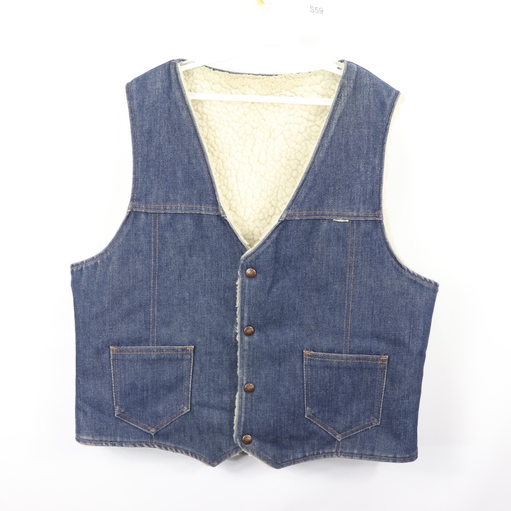 70s Nelson Mens Xl Faux Sherpa Lined Denim Vest